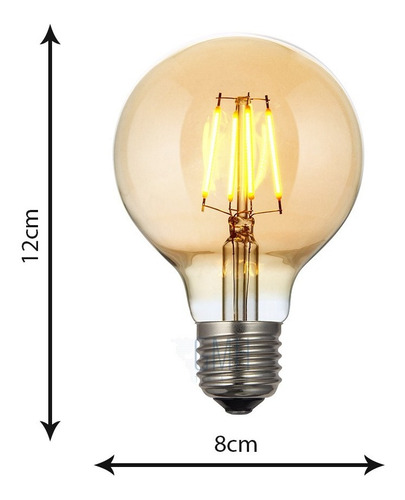 Imagem 2 de 6 de Lâmpada Retrô Filamento Led Vintage G80 Âmbar Bivolt