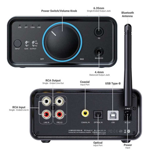Amplificador / Dac De Fone De Ouvido Fiio K7 Bluetooth