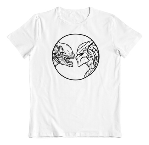 Polera Blanca Dtf Algodon Alien Vs Depredador Predator Arte