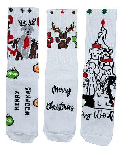 Calcetas Navideñas Perritos 3 Pares Temporada Navideña