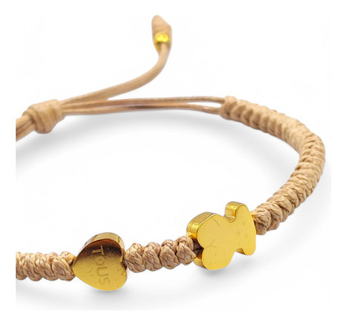 Pulsera Ajustable Con Dije De Oso Y Corazón Dorado Acero