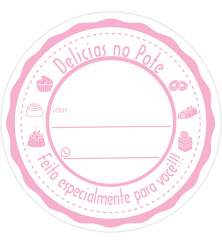 1000 Etiqueta Adesivo Bolo No Pote Delicias No Pote Cor Rosa