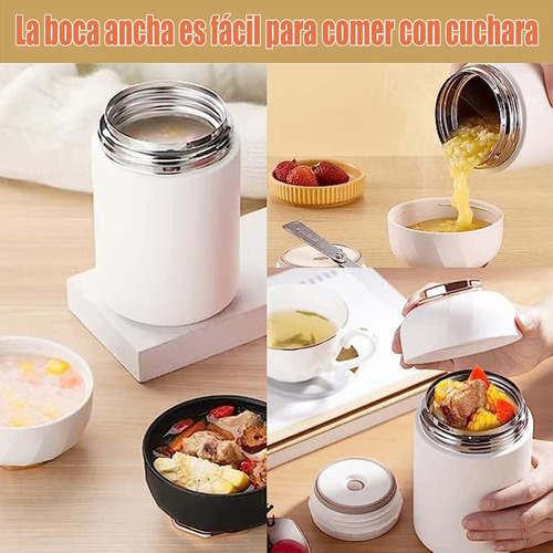Termo Portatil Comida Caliente Fría Sopa Acero Inox. 500ml Blanco