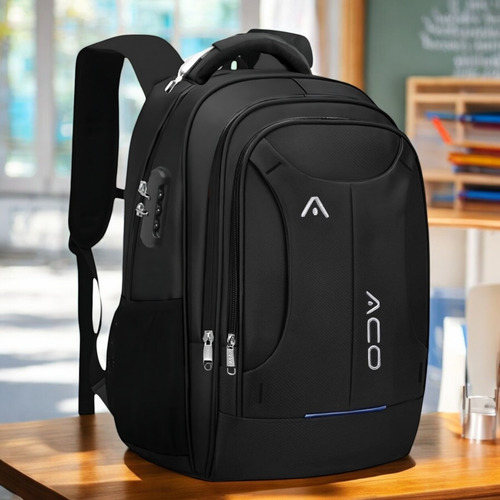 Mochila Bolsa Masculina Notebook Impermeavel Reforçada Usb Cor Preta -m2102 Desenho Do Tecido Liso