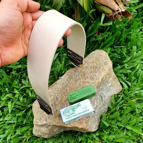Imagem 3 de 10 de Kit Afiação Faca Strop Couro, Pedra Carborundum, Pasta Polir
