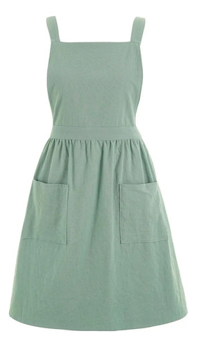 Vestido Con Delantal De Lino Y Algodón Para Mujer