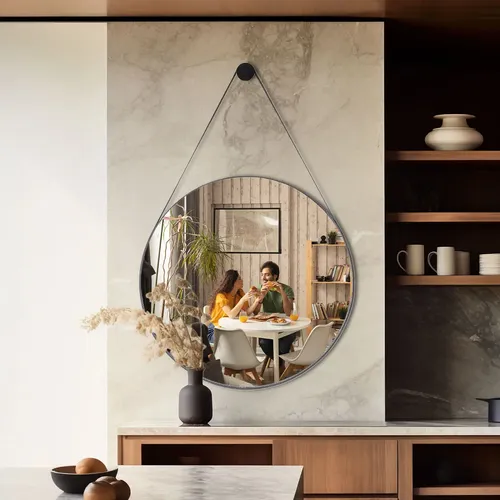 Espelho Adnet De Parede Escandinavo 60cm Com Suporte Cor Preto - Ideal Como Espelho Para Banheiro, Sala Ou Quarto. Redondo E Grande, Perfeito Para Penteadeira E Maquiagem