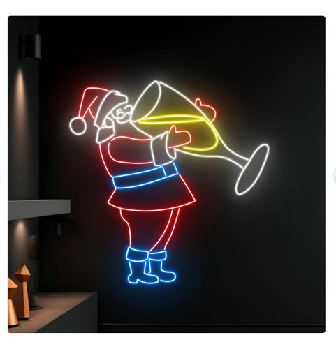 Letrero Led Neon Navidad Santa Copa Vino Alto 95cm