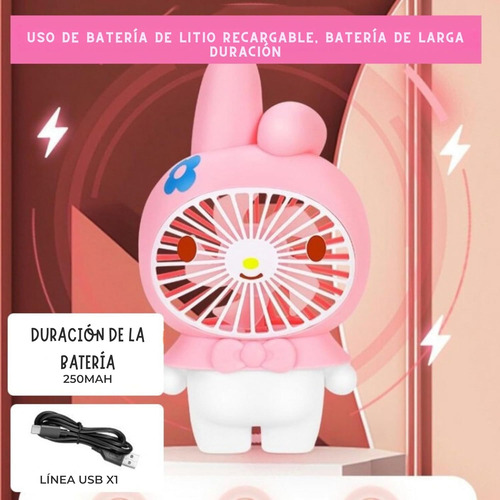 Ventilador Pila Recargable, Portáti, 3 Velocidades, Sanrio Hello Kitty