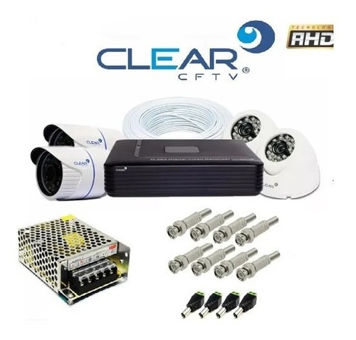 Imagem 1 de 2 de Kit Cftv Clear Ahd 4 Cameras 720p Completo Para Instalar