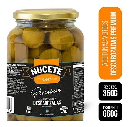 Imagen 2 de 2 de Aceitunas Verdes Descarozadas Nucete Frasco 660 Gr