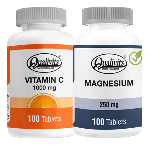 Magnesio 250 Mg + Vitamina C 1000 Mg X 100 Tabs - Qualivits Sabor Natural