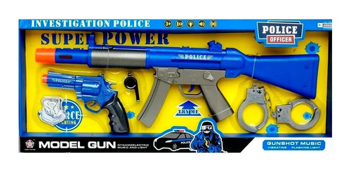 Kit Policia Ametralladora Revolver Esposa Armas Luz Sonido