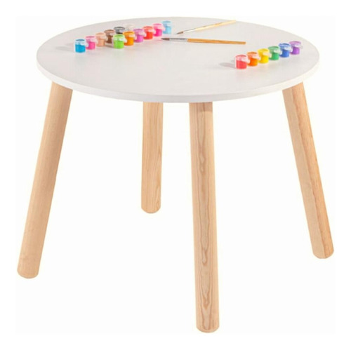 Duduk Mesa Infantil Circular Melamina Blanca Para Niños Y
