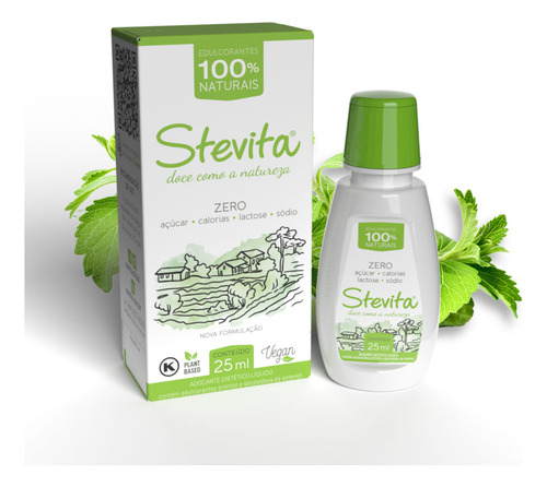 Adoçante Líquido Natural Stevia + Eritritol 25ml Stevita