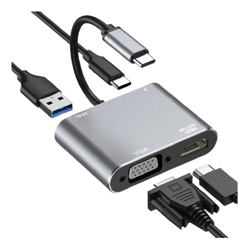 Dock Hub P/ Pc E Macbook Usb-c 4 Em 1 Usb-c Vga Hdmi E Usb