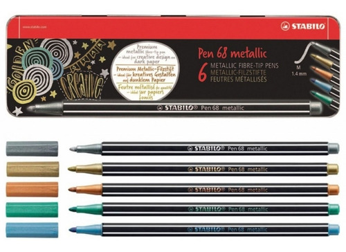 Marcador Stabilo Pen 68 Colores Metalicos X 6 Estuche Metal