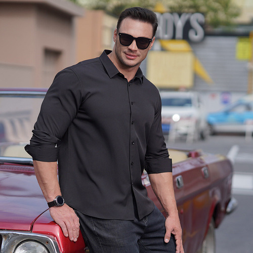 Camisa Elástica Manga Larga Para Hombre Talla Grande