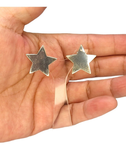 Aros Diseño Estrella De Plata Fina 925. Con Pasador