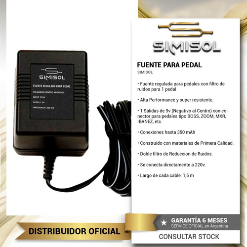Fuente Transformador Pedales Guitarra 1 Salida 9v - Simisol