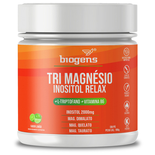 Tri Magnésio Inositol, Triptofano + B6, 180g, Biogens, Limão