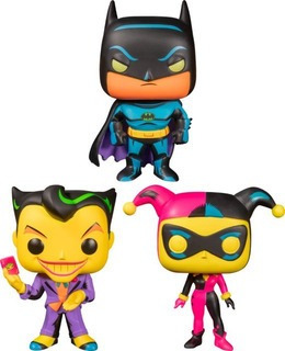 Funko Pop Black Light Glow Batman, Joker, Harley Quinn Set 3