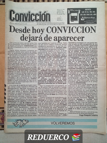 Diario Convicción 25/8/1983 Último Número Hugo Lezama 