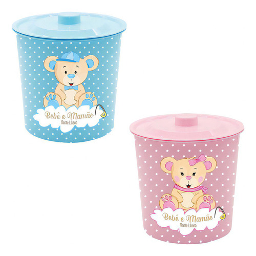 Lixeira Infantil 3l Linha Baby Meninos Meninas Ursinho Cor Azul