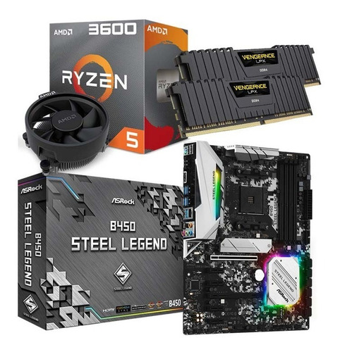 Combo Amd Ryzen 5 3600 + Asrock B450 Steel Legeng + 16gb