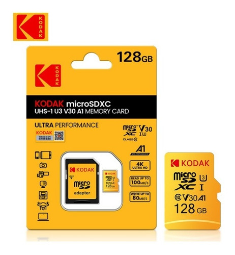 Tarjeta de memoria Kodak de 128 GB con adaptador