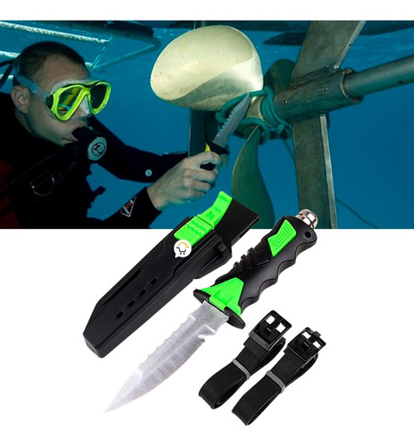 Cuchillo Buceo Acuático Táctico Pesca + Estuche Correas 313v