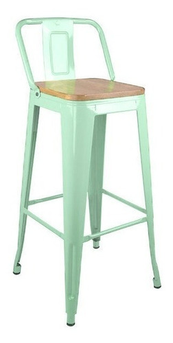 Piso Taburete Metal Tolix C/respaldo Asiento Madera Verde