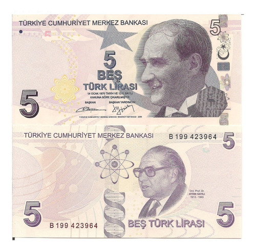 Billete De Turkia De 5 Liras, Mustafa Kemal, Nuevo S.c. 2019