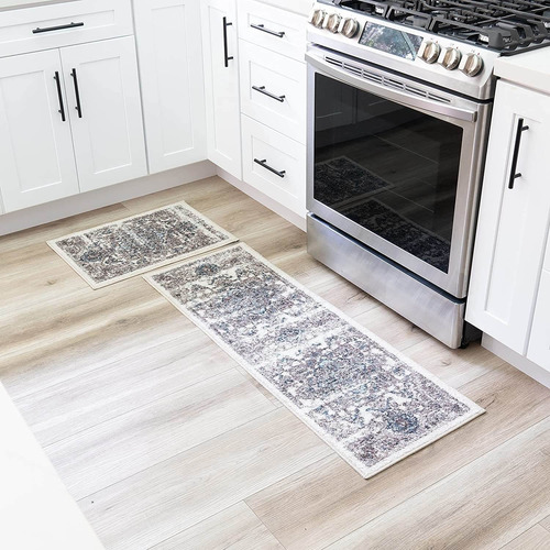 Distressed Tapestry Vintage Non Skid 2pc Kitchen Rugs S...