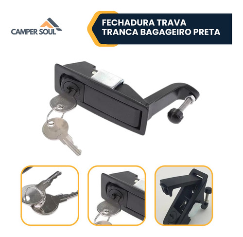 Fechadura Trava Tranca Bagageiro Preta Trailer Motorhome