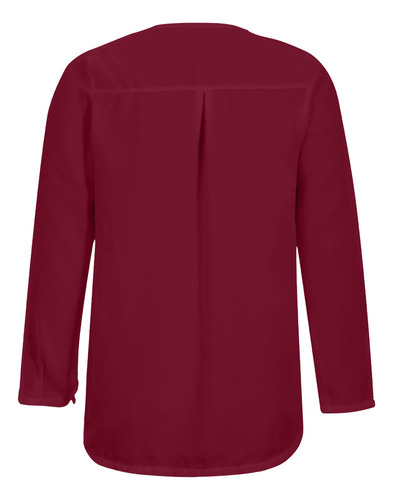 Blusa De Manga Larga Suelta Con Cuello En V Liso Para Mujer