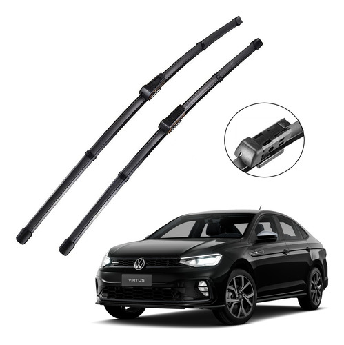 Par Palhetas Vw Virtus Limpador De Parabrisa Silicone Chuva Preto