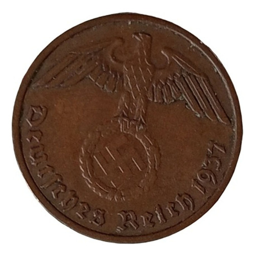  Moneda Alemania Nazi 1937 F 2 Pfennig  Muy Bonita