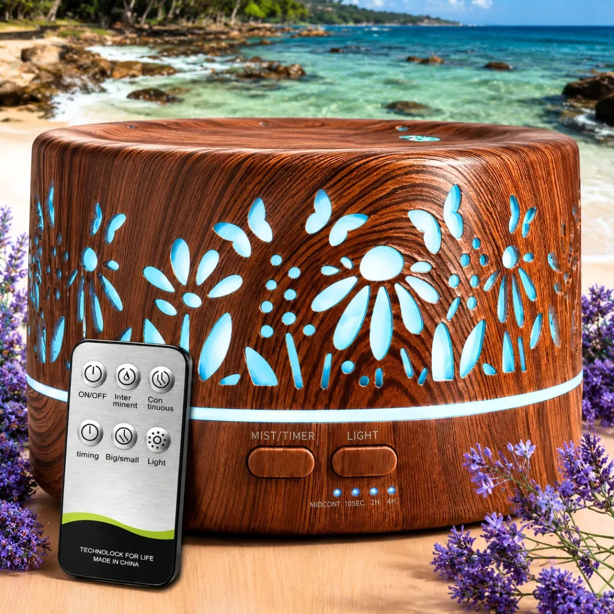 Difusor Aromatico E Umidificador Ar Com Led Silencioso Casa Umidificador Marrom Claro 700ml
