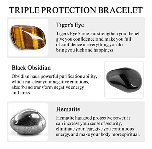 Pulsera De Triple Protección Denchy, Ojo, Obsidiana Negra Y