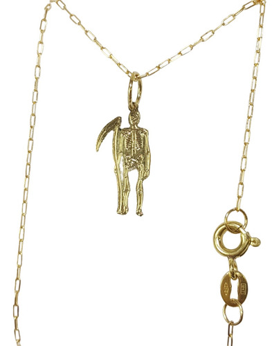 Conjunto Oro 18k Cadena  Forcet 45 Cm Y Dije San La Muerte