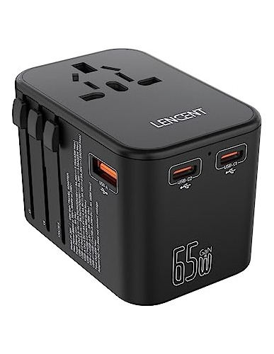 Lencent Universal Travel Adapter, Gan Iii 65w Worldwide Wall