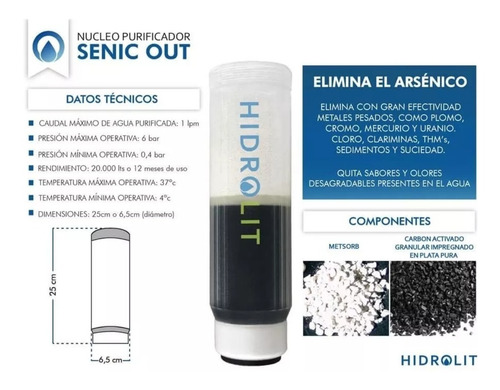 Imagen 2 de 7 de Cartucho Repuesto Filtro Arsenico Metales Pesados Hidrolit