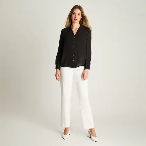 Blusa Escote V Manga Larga Negro Mujer Moda Hasta Xxxl