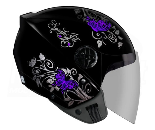 Capacete Aberto Feminino Ebf Spark Jet Borboleta Lilás