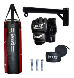 Saco De Box Pro Caray Negro/rojo +soporte +guante Mma+vendas