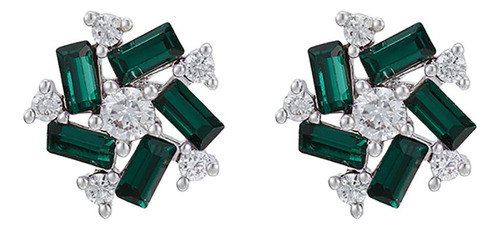 Aretes Flor Dama Swarovski Y Esmeraldas Oro Blanco 14k Lam