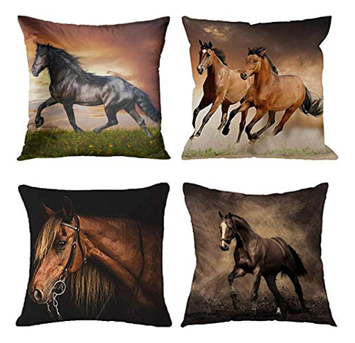 Emvency Set De 4 Fundas De Almohadas Caballos De Ywpwf