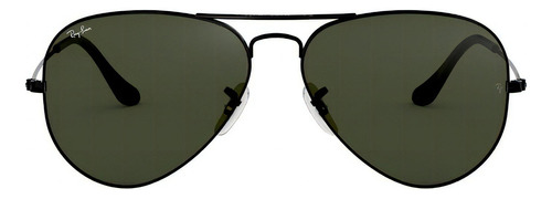 Óculos de sol Ray-Ban Aviator Classic Standard armação de metal cor polished black, lente green de cristal clássica, haste polished black de metal - RB3025