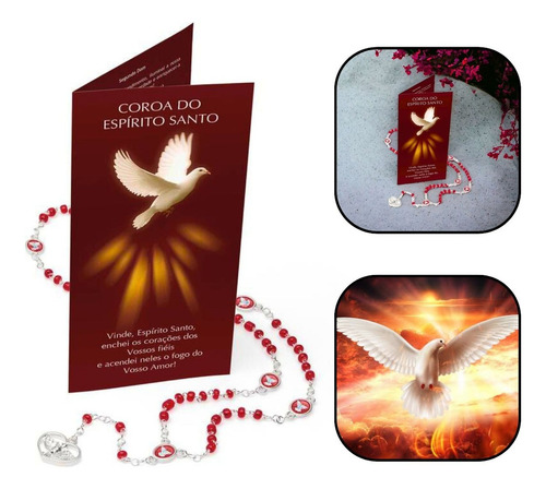 Terço Coroa Do Espirito Santo Com Folheto De Oração Cor Vermelho